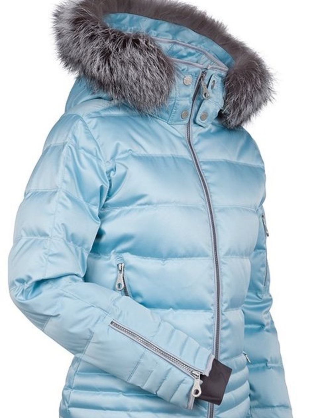 NILS Light Blue Puffer Jacket with real Fur Trim